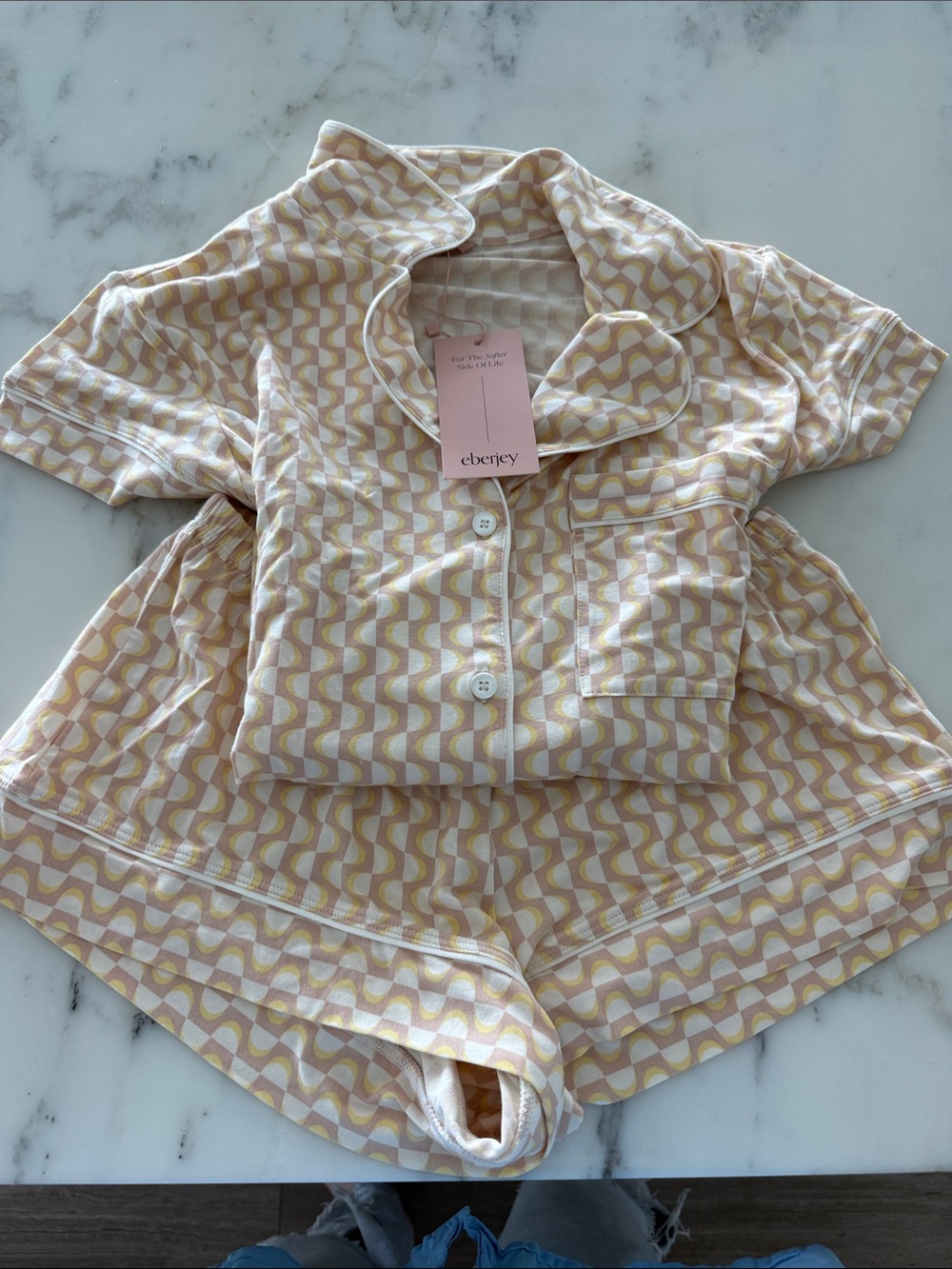 Eberjey Kids' Yellow & White Wave-Print Short Pajama Set